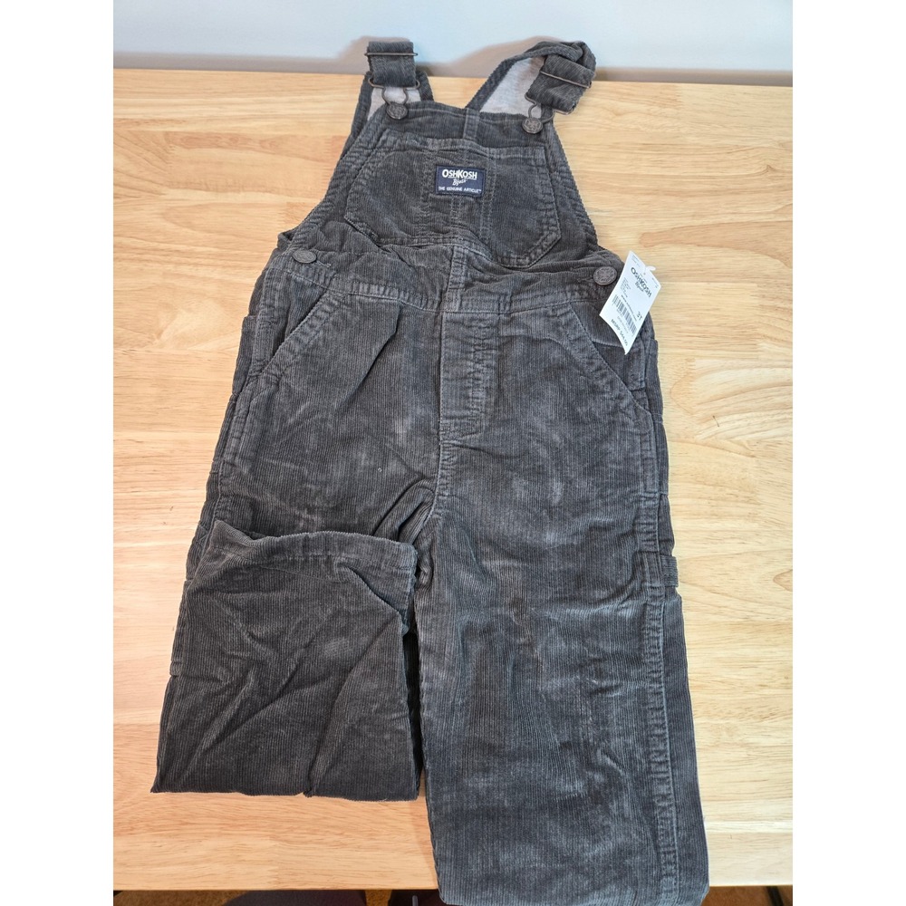 OshKosh Bgosh Kids 3T Charcoal Gray Corduroy Jersey Lined Overalls NWT